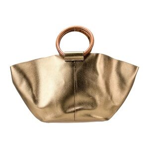 The Row Gold Metallic Market Tote Bag with Wooden Handles